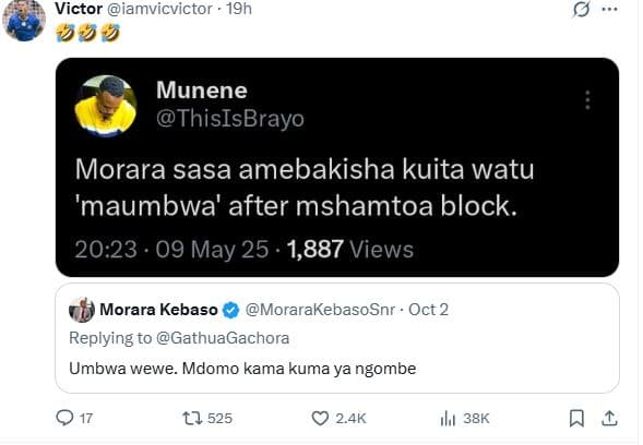 Victor iamvicvictor . 19h munene thisisbrayo morara sasa amebakisha kuita watu '