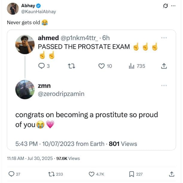 Abhay kaunhaiabhay never gets old ahmed pinkm4ttr 6h passed the prostate exam 0