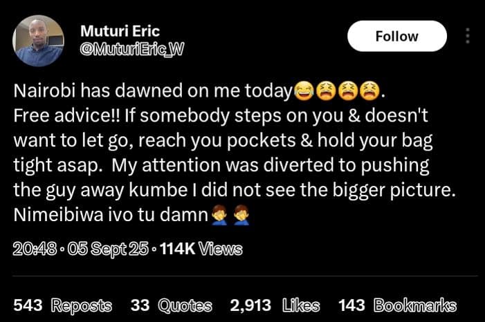 Muturi eric muaurierigw follow nairobi has dawned on me today free advicell if s