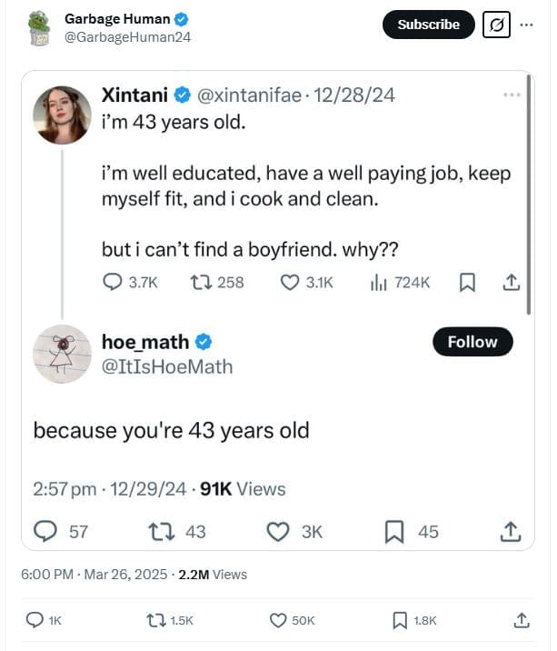 Garbage human garbagehuman24 subscribe xintani xintanifae . 122824 pm 43 years o