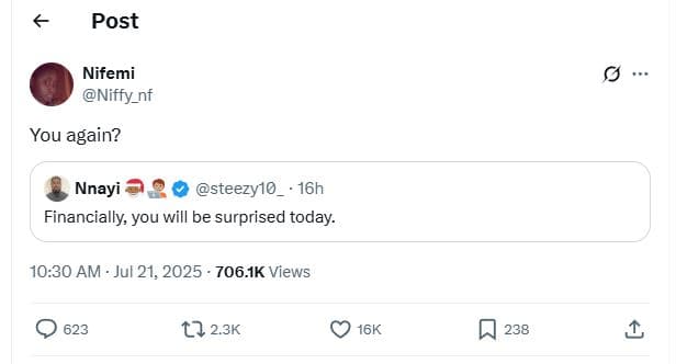 Post nifemi niffy_nf you again? nnayi steezyl0 16h financially you will be surpr