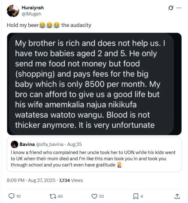 Huraiyrah imugeh hold my beer à à the audacity my brother is rich and does not h