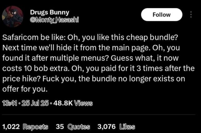 Drugs bunny monly hasashi follow safaricom be like oh, you like this cheap bundl