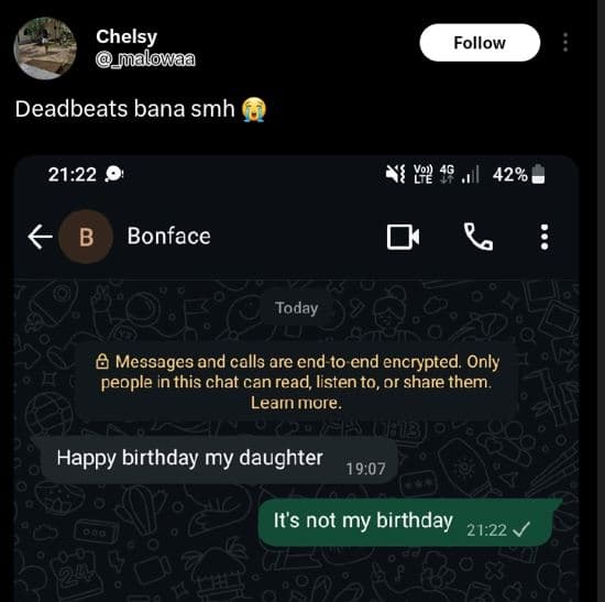 Chelsy malowaa follow deadbeats bana smh 21.22 ? y2 ul 42 b bonface r today mess