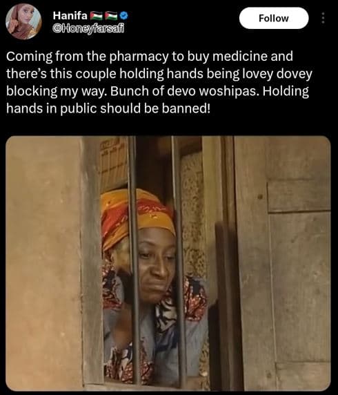 Hanifa honeyfasafi follow coming from the pharmacy to buy medicine and there's t