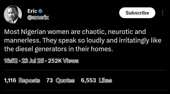 Eric ammf subscribe most nigerian women are chaotic, neurotic and mannerless_ th
