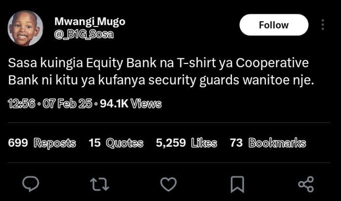 Mwangi_mugo blgsosa follow sasa kuingia equity bank na tshirt ya cooperative ban