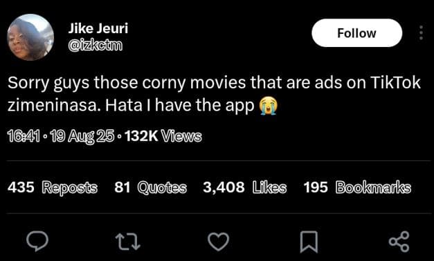 Jike jeuri izkci follow sorry guys those corny movies that are ads on tiktok zim