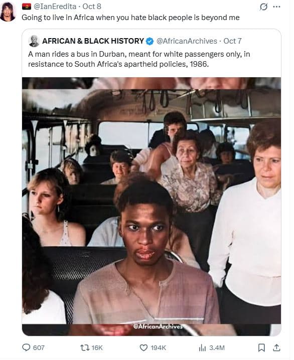 Ianeredita oct 8 going to live in africa when you hate black people is beyond me