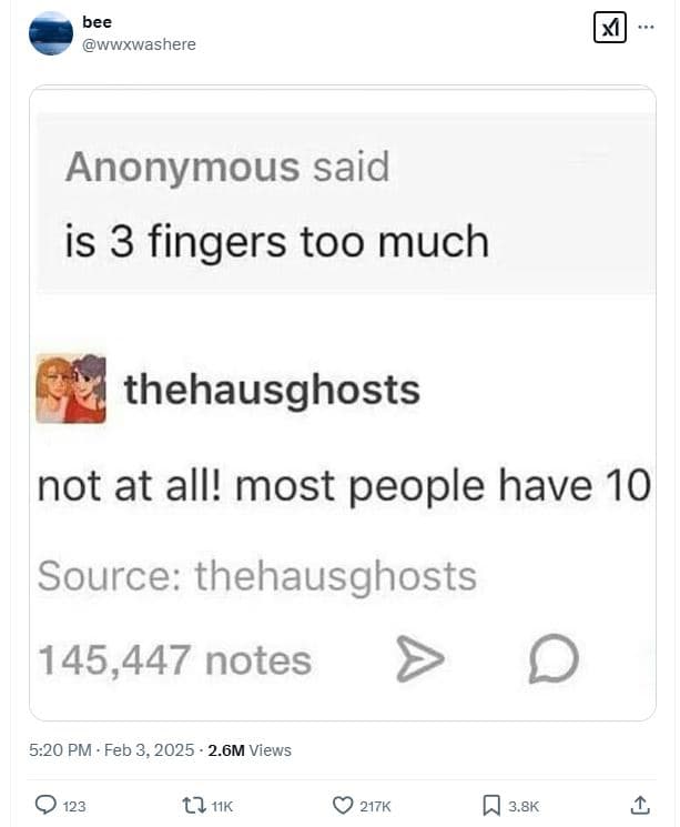 Bee wwxwashere anonymous said is 3 fingers too much thehausghosts not at all! mo