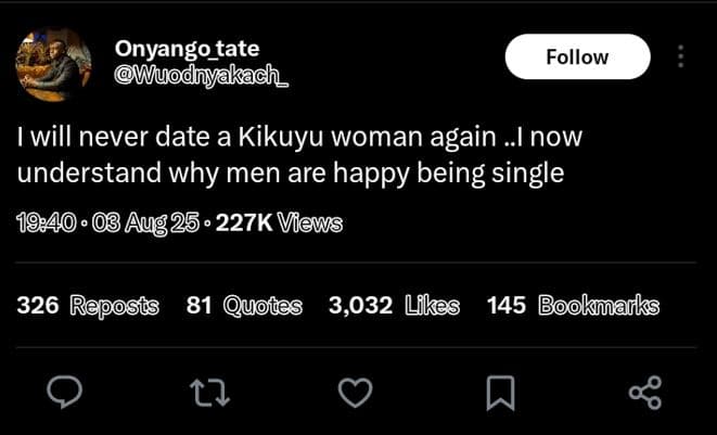Onyango_tate wuodnyakach _ follow will never date a kikuyu woman again i now und