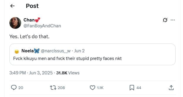 Post chan fanboyandchan yes. let's do that. noela8 narcissus jun 2 fvck kikuyu m