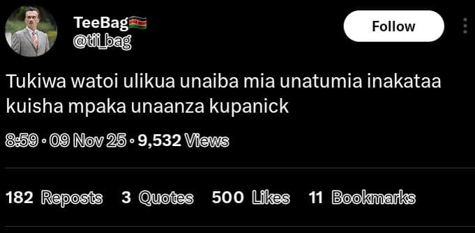 Teebag tibag follow tukiwa watoi ulikua unaiba mia unatumia inakataa kuisha mpak