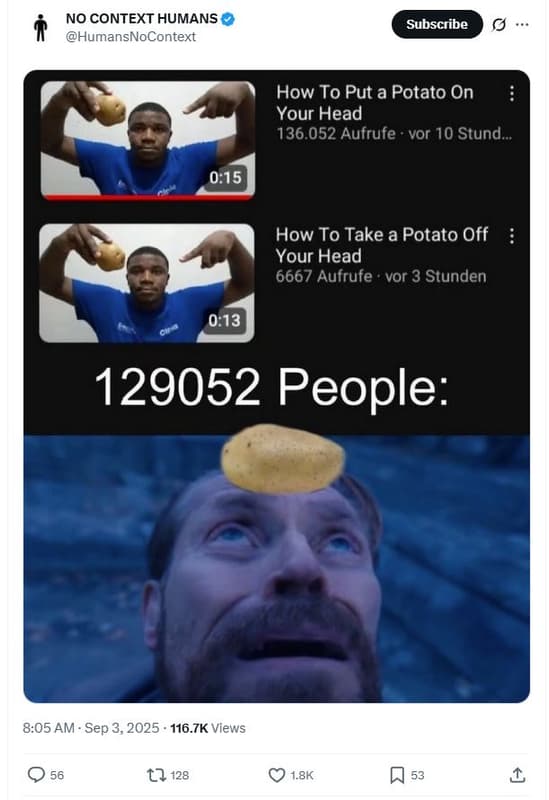 No context humans humansnocontext subscribe how to put a potato on your head 136