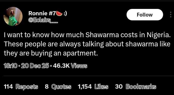 Ronnie 7 edairs follow want to know how much shawarma costs in nigeria. these pe