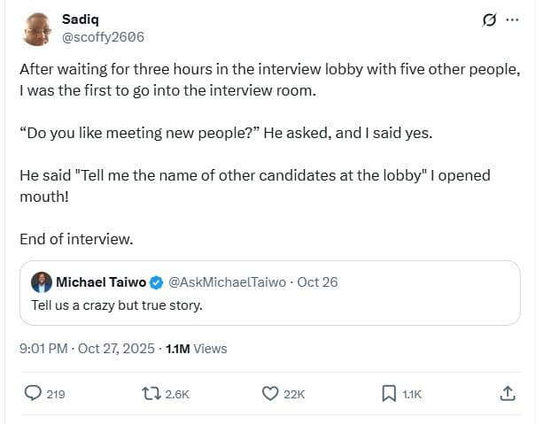 Sadiq scoffy2606 after waiting for three hours in the interview lobby with five