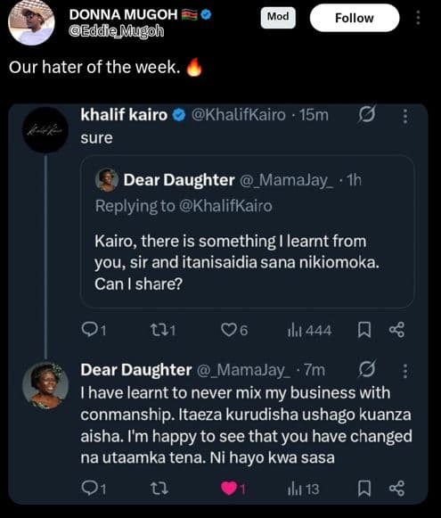 Donna mugoh eddamugoh mod follow our hater of the week. khalif kairo khalifkairo