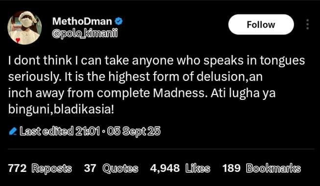 Methodman ppolo kimanii follow idont think i can take anyone who speaks in tongu
