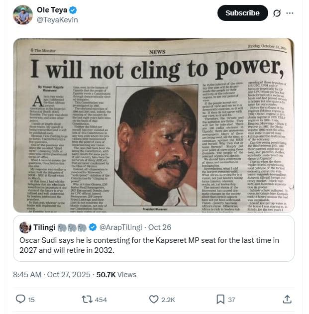 Ole teya teyakevin subscribe iwill not cling to power tilingi araptilingi oct 26