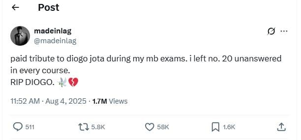 Post madeinlag madeinlag paid tribute to diogo jota during my mb exams left no.