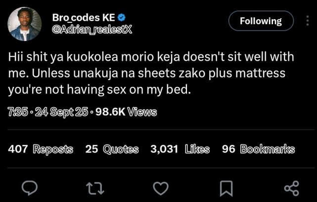 Bro_codes ke adrianrealestx following hii shit ya kuokolea morio keja doesn't si