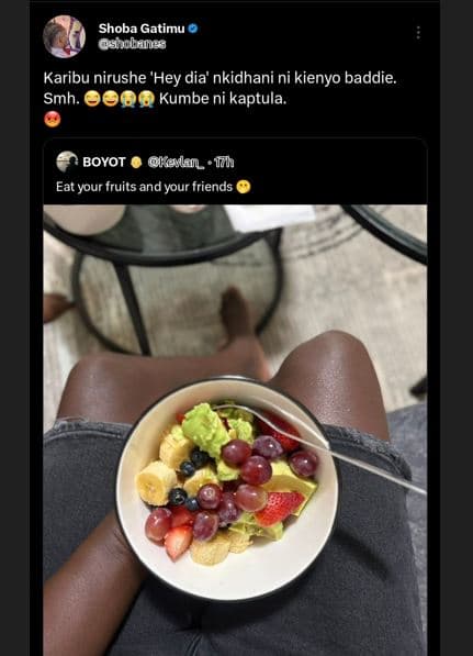 Shoba gatimu ashokaes karibu nirushe 'hey dia' nkidhani ni kienyo baddie smh. ku