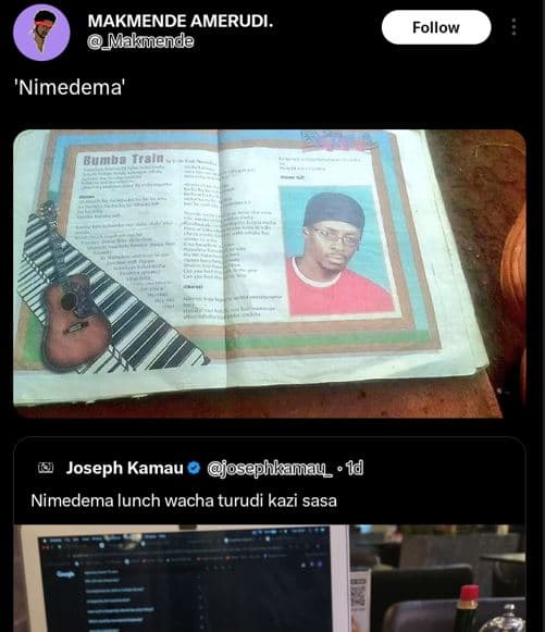 Makmende amerudi. makmiende follow 'nimedema' joseph kamau josephkamnau 1d nimed
