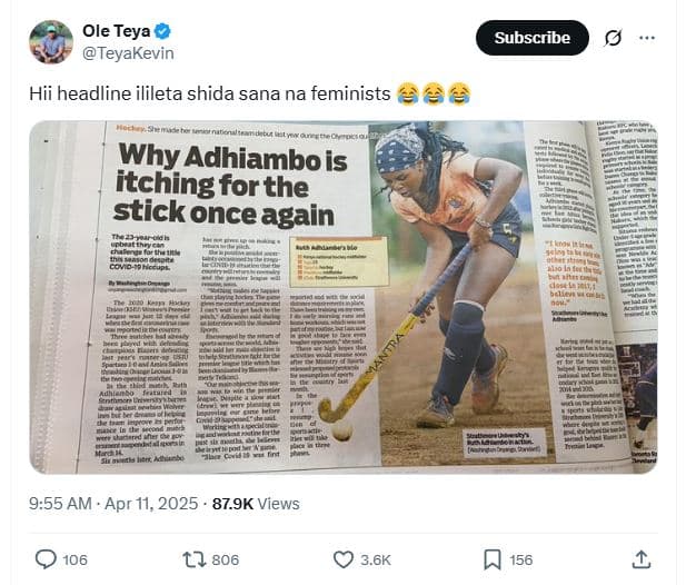 Ole teya teyakevin subscribe hii headline ilileta shida sana na feminists 6 elal