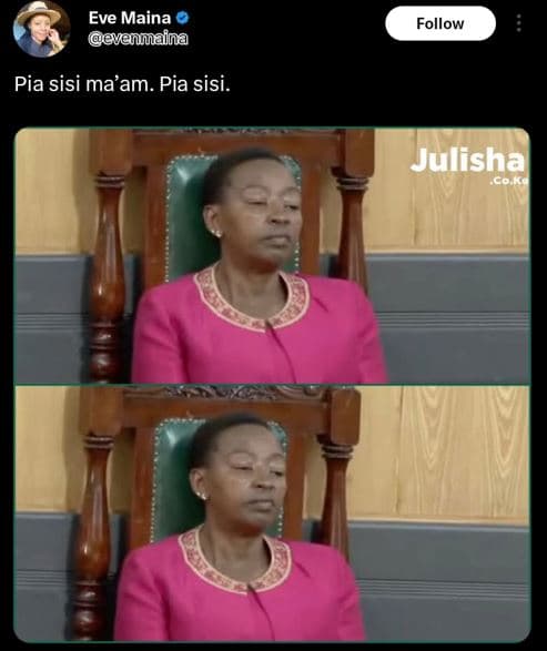 Eve maina evenmaina follow pia sisi ma'am. pia sisi. julishal coka