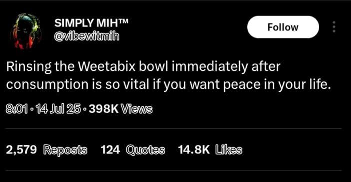 Simply mihtm vbewiduih follow rinsing the weetabix bowl immediately after consum