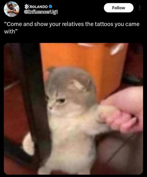 Srolando nfiluangarug follow come and show your relatives the tattoos you came w