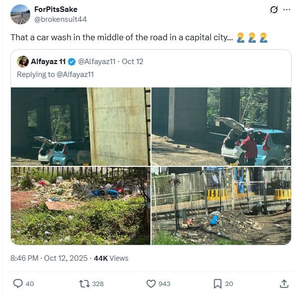 Forpitssake brokensuit44 that a car wash in the middle of the road in a capital