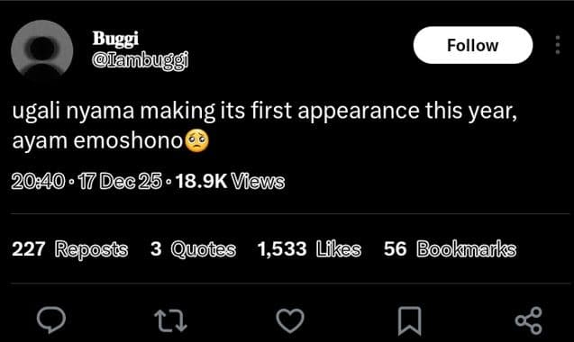 Buggi ambugg follow ugali nyama making its first appearance this year, ayam emos