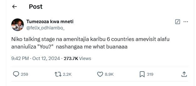 Post tumezoza kwa mneti felix_odhiambo_ niko talking stage na amenitajia karibu