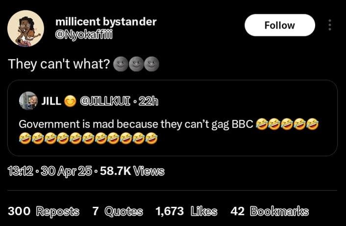 Millicent bystander nyokanfon follow they can't what? jill jllkui 22h government