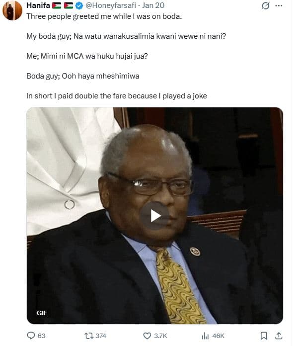 Hanifa 2 honeyfarsafi jan 20 three people greeted me while was on boda my boda g