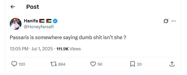 Post hanifa 2 honeyfarsafi passaris is somewhere saying dumb shit isn't she ? 12