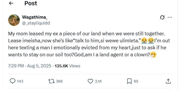 Post wagathima _stayliquidd my mom leased my ex a piece of our land when we were