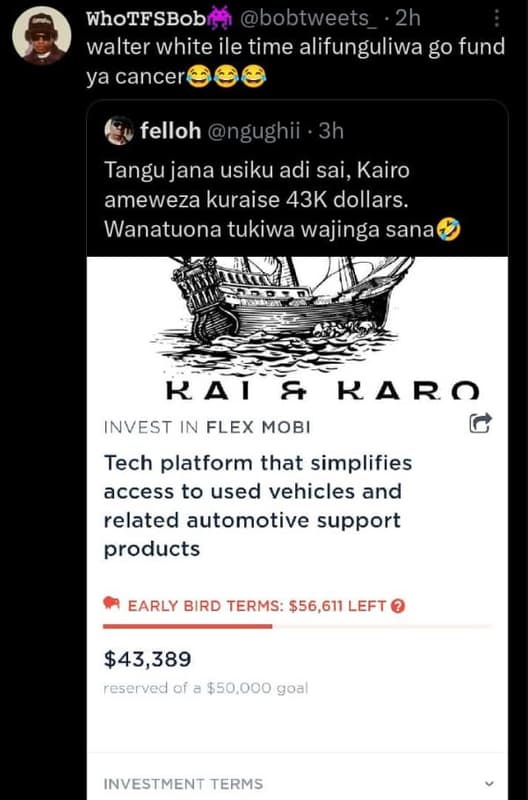 Whotfsbob bobtweets 2h walter white ile time alifunguliwa go fund ya cancer fell