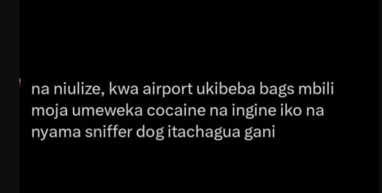 Na niulize kwa airport ukibeba bags mbili moja umeweka cocaine na ingine iko na