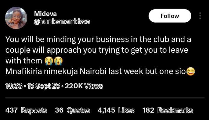 Mideva hunricanenideva follow you will be minding your business in the club and