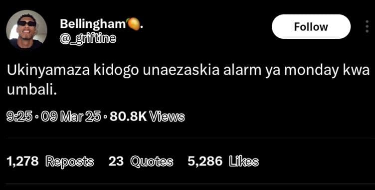 Bellingham grifine follow ukinyamaza kidogo unaezaskia alarm ya monday kwa umbal