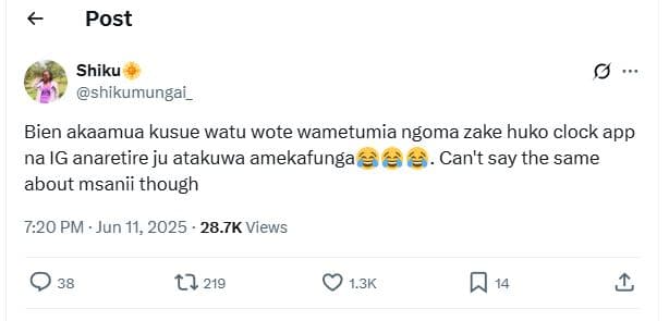Post shiku shikumungai bien akaamua kusue watu wote wametumia ngoma zake huko cl