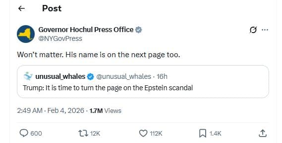 Post governor hochul press office nygovpress won't matter. his name is on the ne