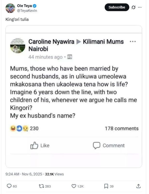 Ole teya teyakevin subscribe king'ori tulia caroline nyawira kilimani mums nairo