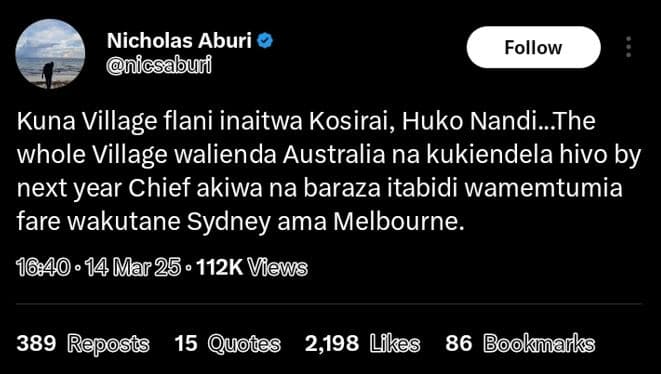 Nicholas aburi nicsabuni follow kuna village flani inaitwa kosirai, huko nandi_t
