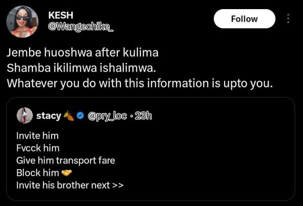 Kesh wangechike follow jembe huoshwa after kulima shamba ikilimwa ishalimwa. wha