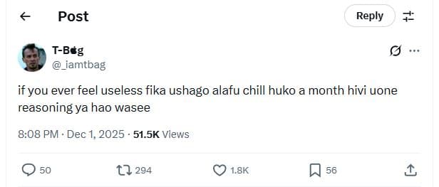 Post reply tbg iamtbag if you ever feel useless fika ushago alafu chill huko a m