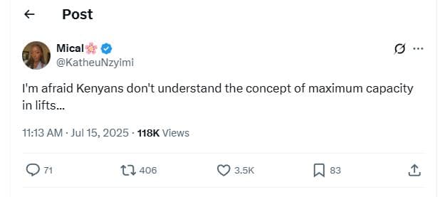 Post mical katheunzyimi im afraid kenyans don't understand the concept of maximu