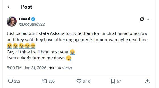 Post deedi deesandy2o just called our estate askaris to invite them for lunch at